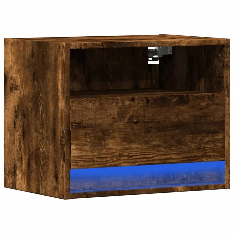 Table de chevet murale avec lumières LED chêne fumé - 3