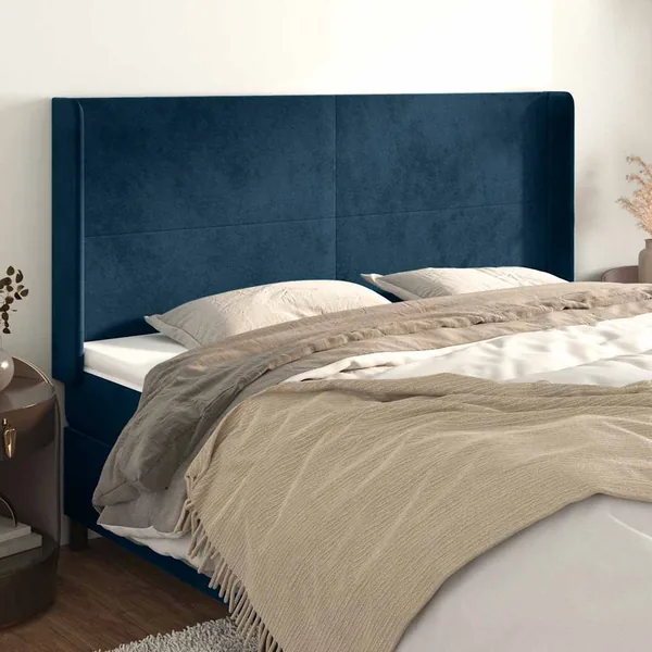 Tête de lit avec oreilles Bleu foncé 183x16x118/128 cm Velours
