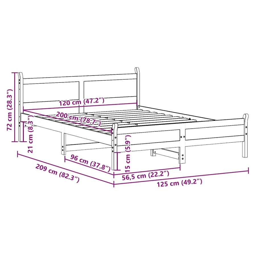 Cadre de lit sans matelas cire marron 120x200cm bois pin massif - 9
