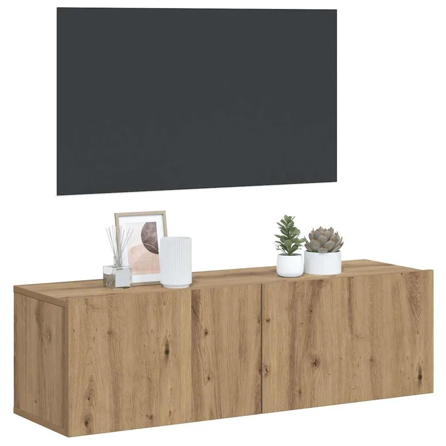 Meuble TV mural chêne artisanal 100x30x30 cm bois d'ingénierie - 2