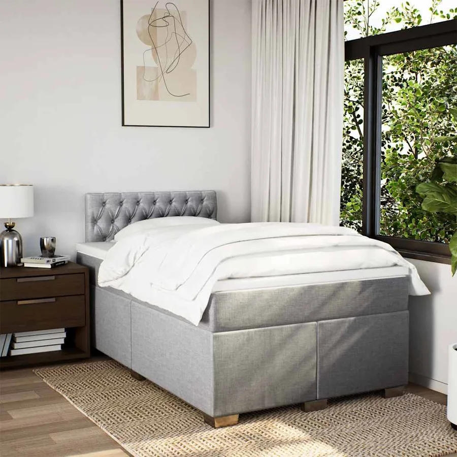 Sommier à lattes de lit et matelas gris clair 120x190 cm tissu - 3