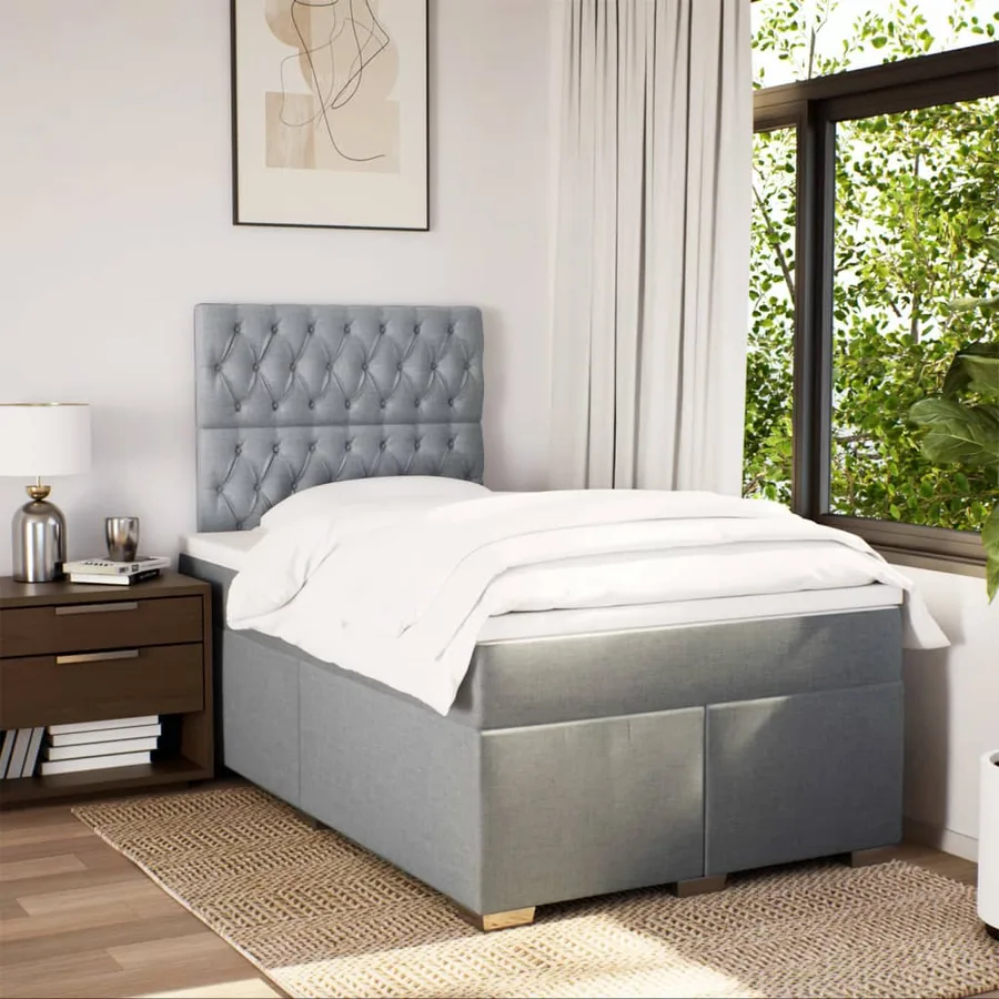 Sommier à lattes de lit et matelas gris clair 120x190 cm tissu - 4
