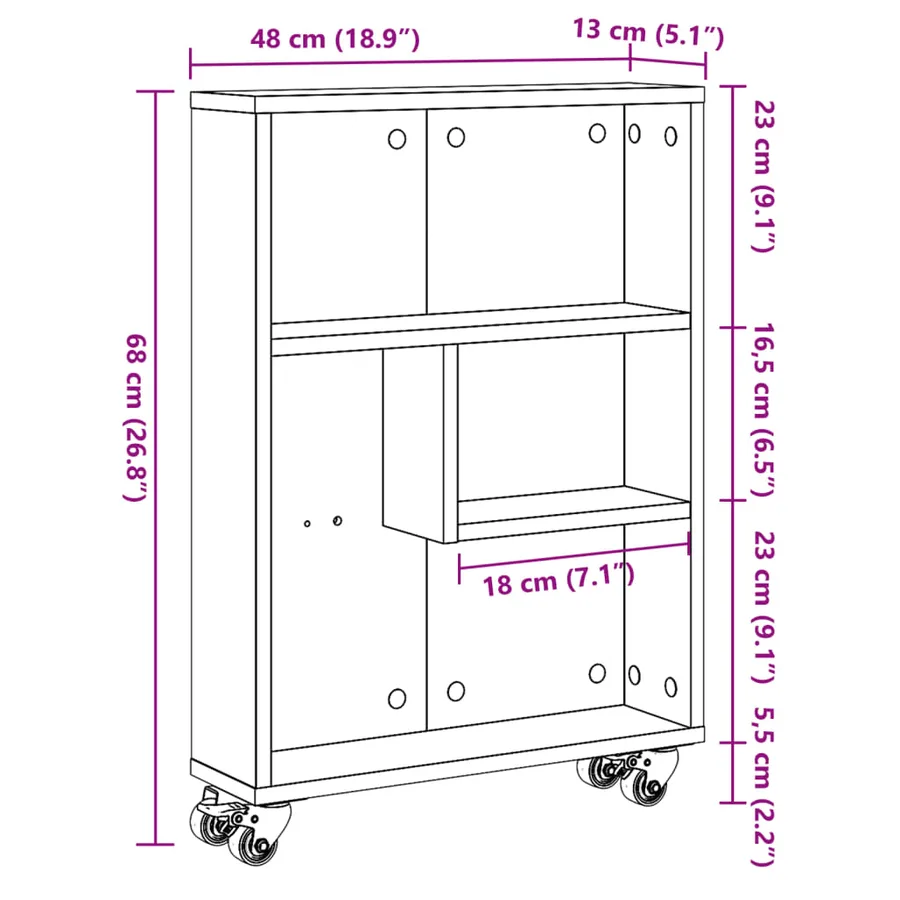 Chariot de rangement étroit Chêne Sonoma 48 x 13 x 68 cm Bois d'ingénierie - 10