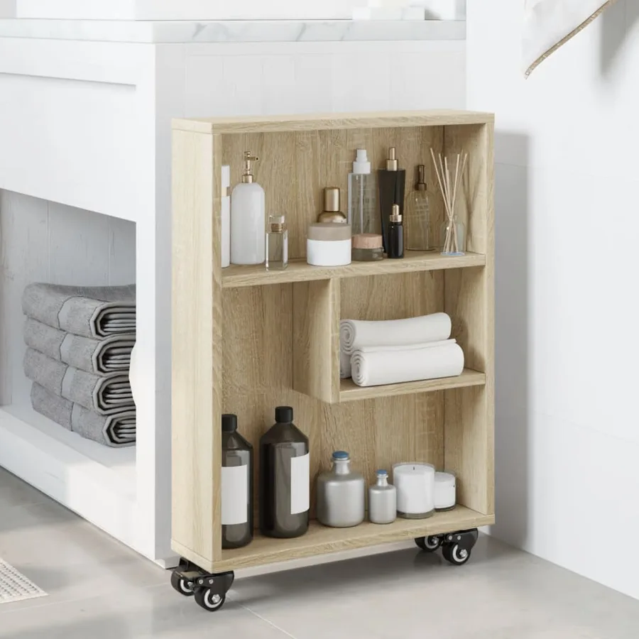 Chariot de rangement étroit Chêne Sonoma 48 x 13 x 68 cm Bois d'ingénierie - 3