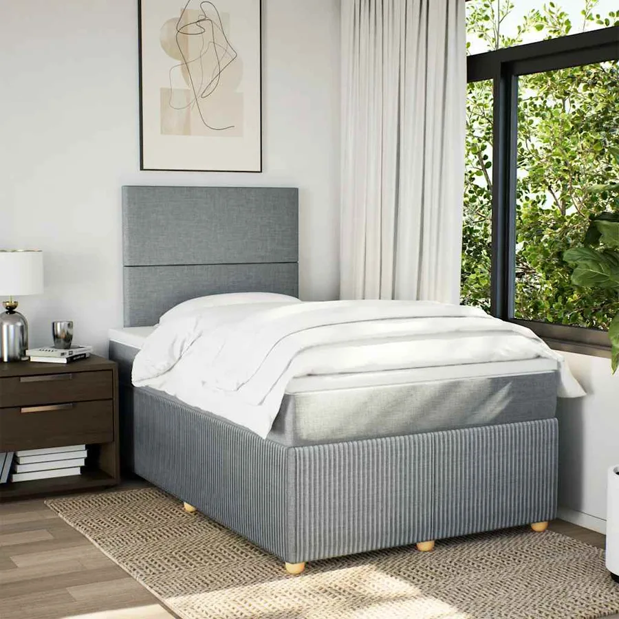 Sommier à lattes de lit et matelas gris clair 120x190 cm tissu - 3