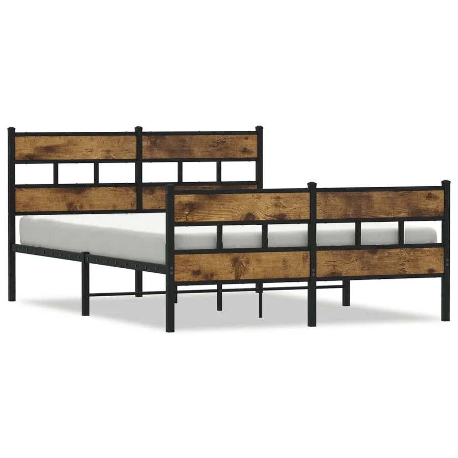 Cadre de lit en métal sans matelas chêne fumé 150x200 cm - 2