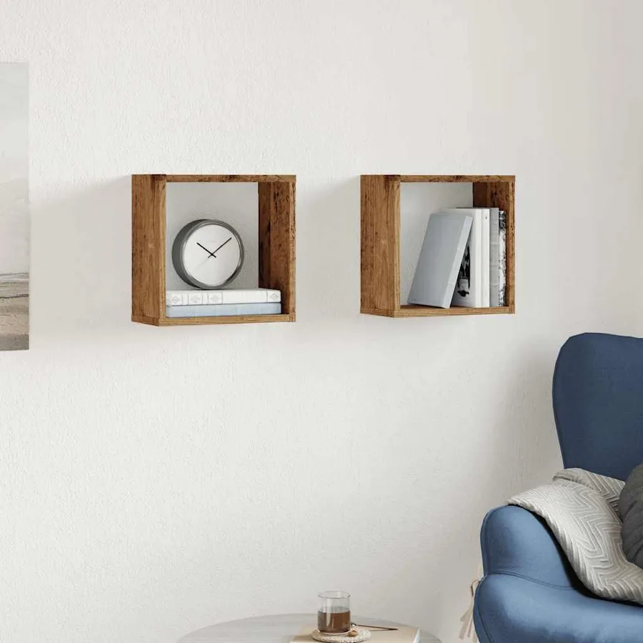 Étagères cube murales 2 pcs vieux bois 30x15x30 cm - 3