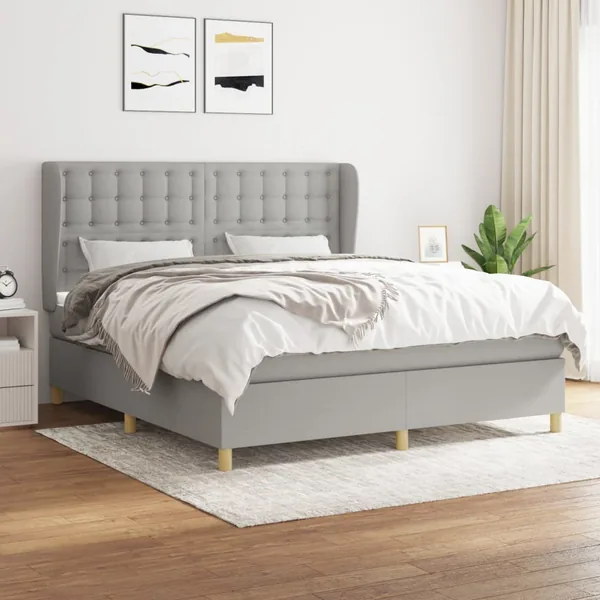 Sommier à lattes de lit avec matelas Gris clair 160x200cm Tissu