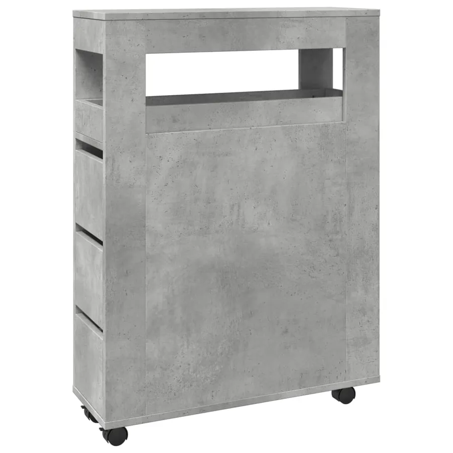 Meuble étroit de salle de bain à roulettes gris béton - 2