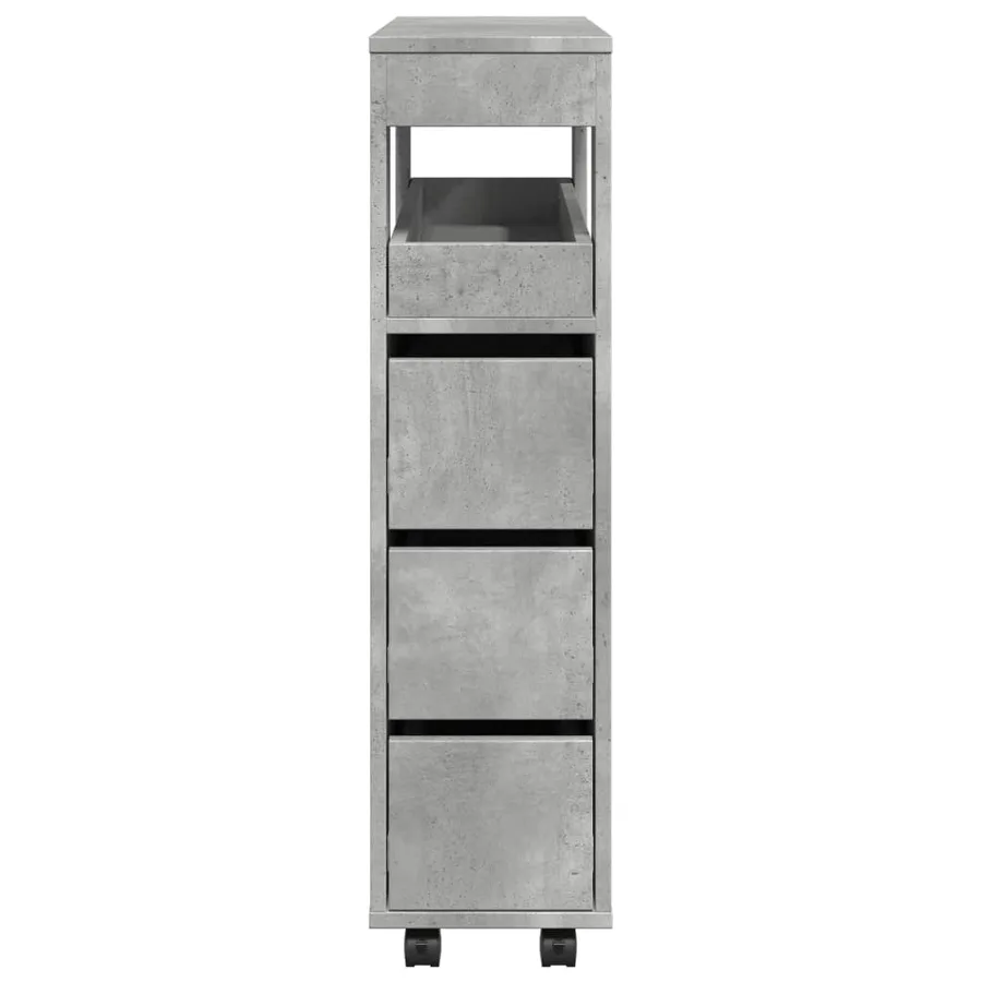Meuble étroit de salle de bain à roulettes gris béton - 5