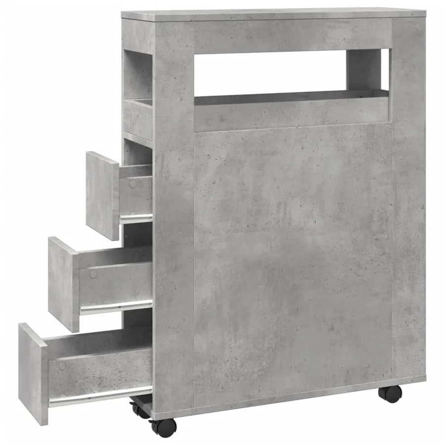 Meuble étroit de salle de bain à roulettes gris béton - 7