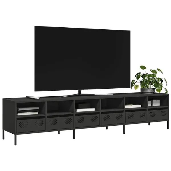 Meuble TV noir 202x39x43,5 cm acier laminé à froid