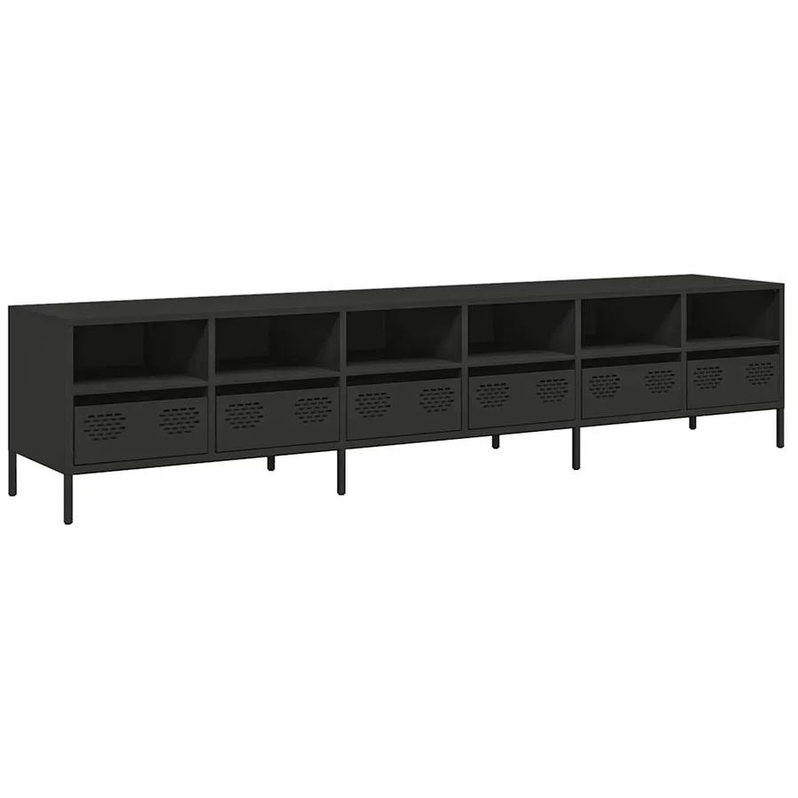 Meuble TV noir 202x39x43,5 cm acier laminé à froid - 2
