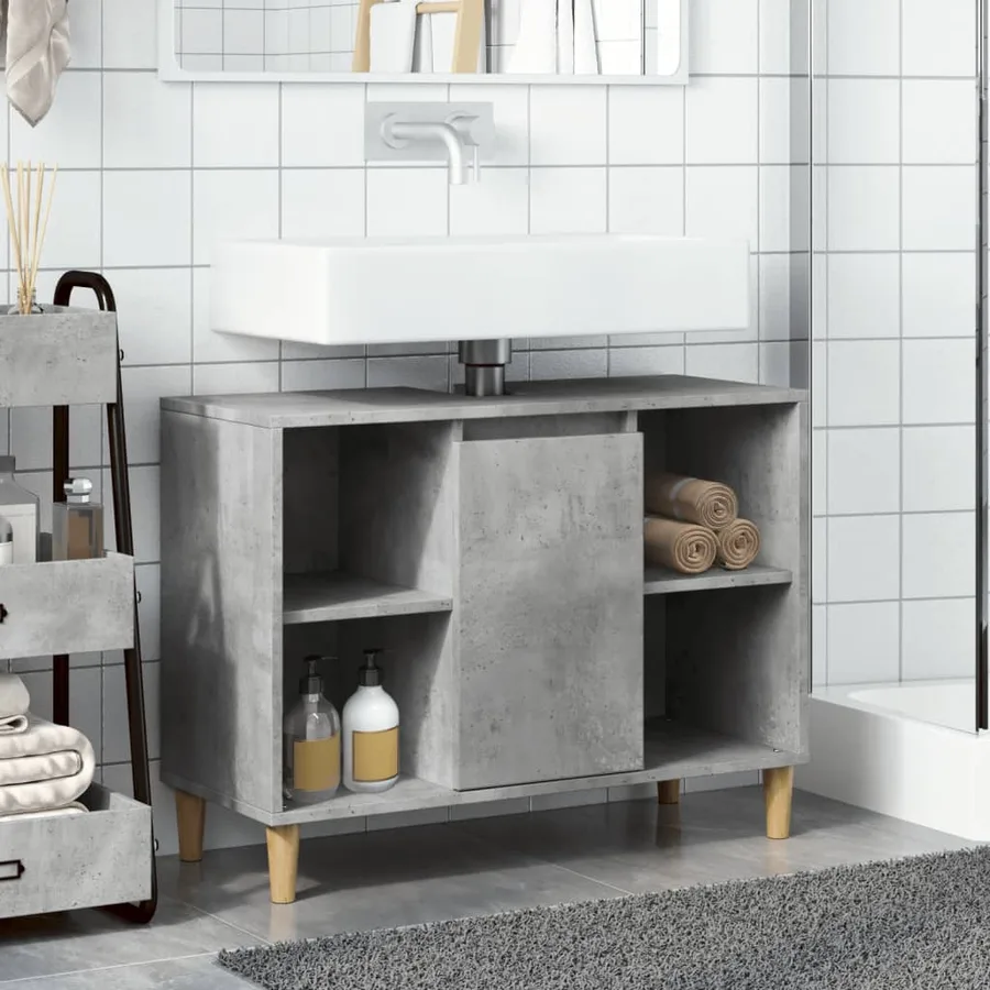 Armoire salle de bain gris béton 80x33x60cm bois d'ingénierie - 3