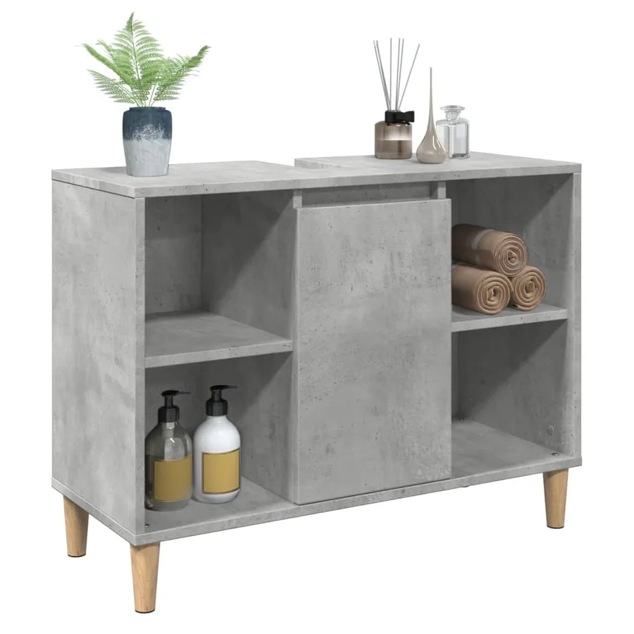 Armoire salle de bain gris béton 80x33x60cm bois d'ingénierie - 4