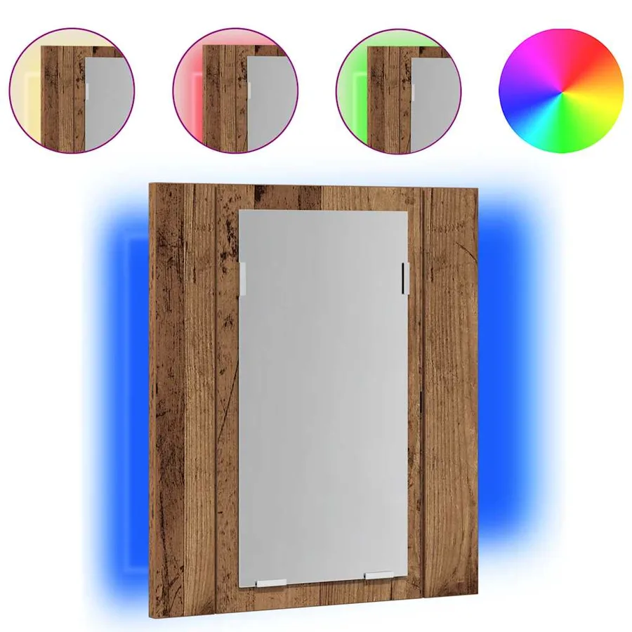Armoire de salle de bain à miroir LED vieux bois 40x12x45 cm - 2