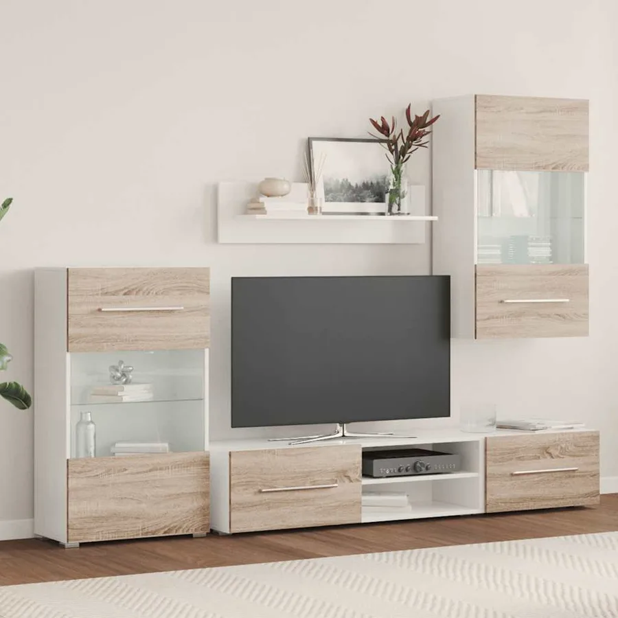 Meubles TV avec lumière LED 5pcs chêne sonoma bois d'ingénierie - 3