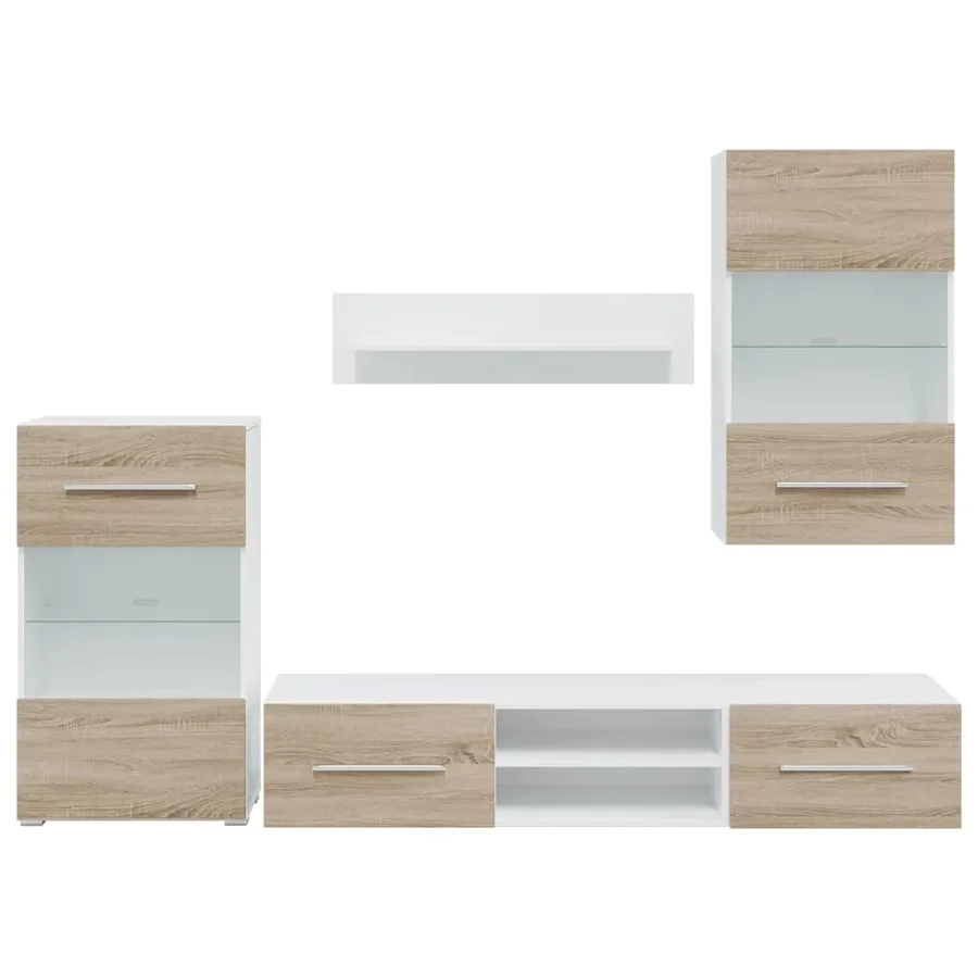 Meubles TV avec lumière LED 5pcs chêne sonoma bois d'ingénierie - 5