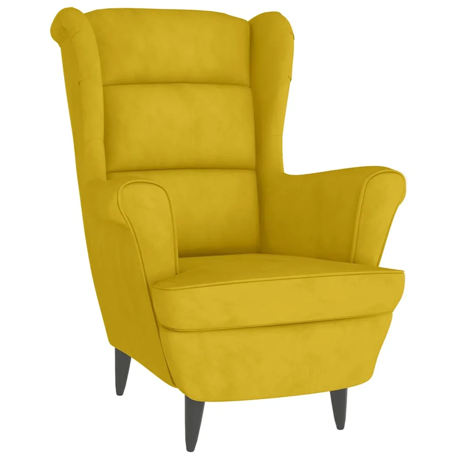 Fauteuil à oreilles avec tabouret jaune moutarde velours - 3