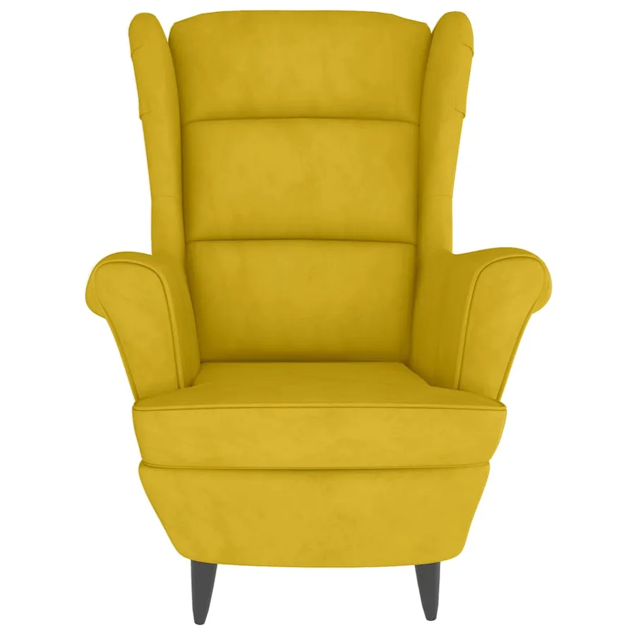Fauteuil à oreilles avec tabouret jaune moutarde velours - 4