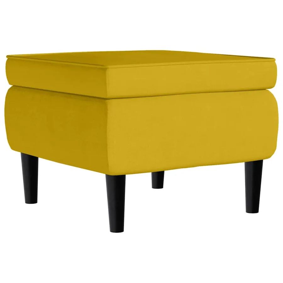 Fauteuil à oreilles avec tabouret jaune moutarde velours - 8