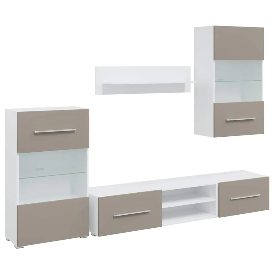 Meubles TV avec lumière LED 5 pcs gris pierre bois d'ingénierie - 2
