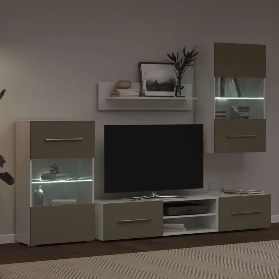 Meubles TV avec lumière LED 5 pcs gris pierre bois d'ingénierie - 4