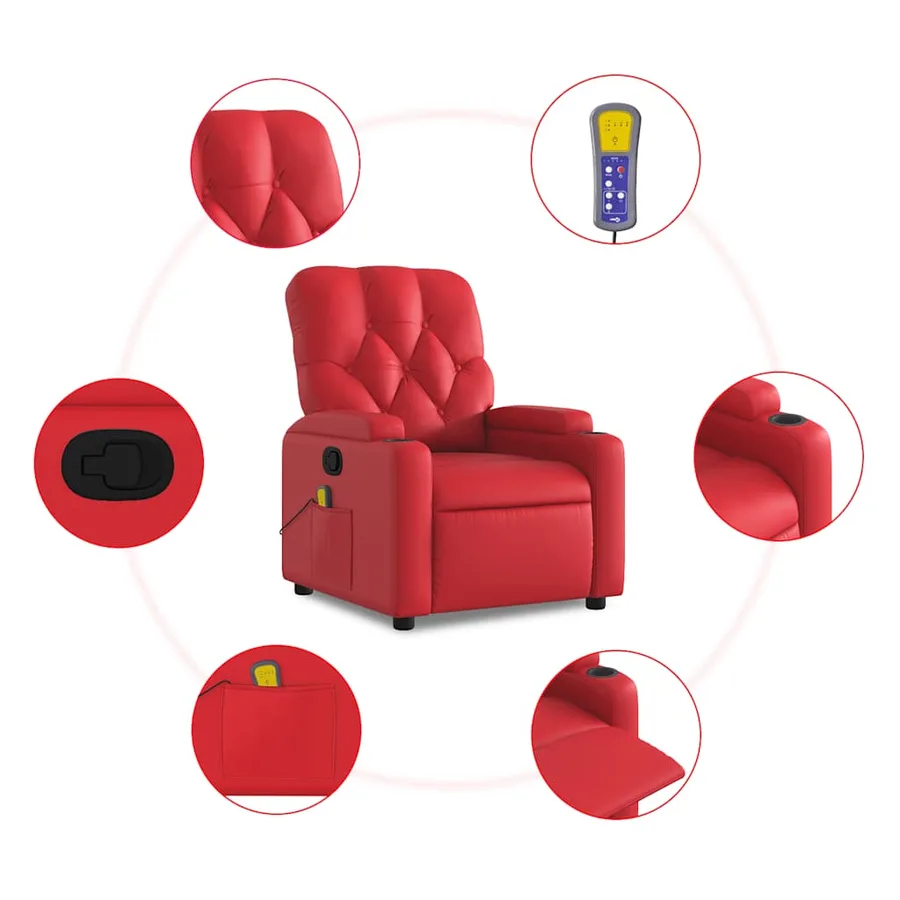 Fauteuil de massage inclinable rouge similicuir - 6
