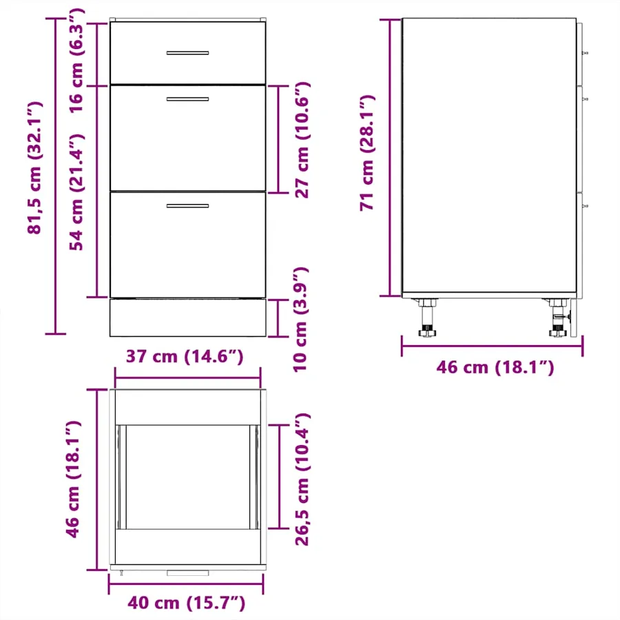 Meuble bas "Lyon" Gris Sonoma 40 x 46 x 81,5 cm Bois d'ingénierie - 11
