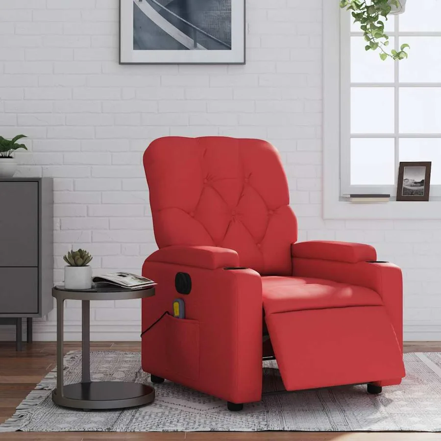 Fauteuil de massage inclinable électrique rouge similicuir - 15