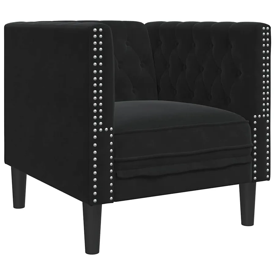 Ensemble de canapé Chesterfield et traversins 3pcs noir velours - 6