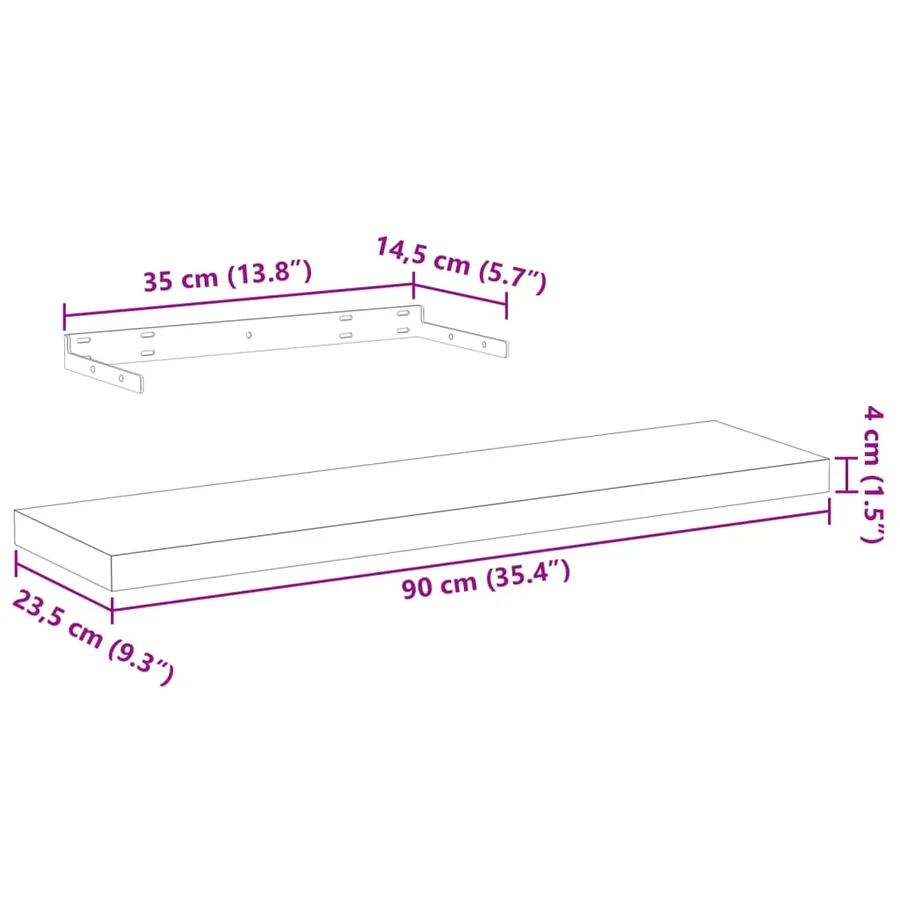 Étagères flottantes 2 pcs 90x23,5x4cm bois d'ingénierie - 9