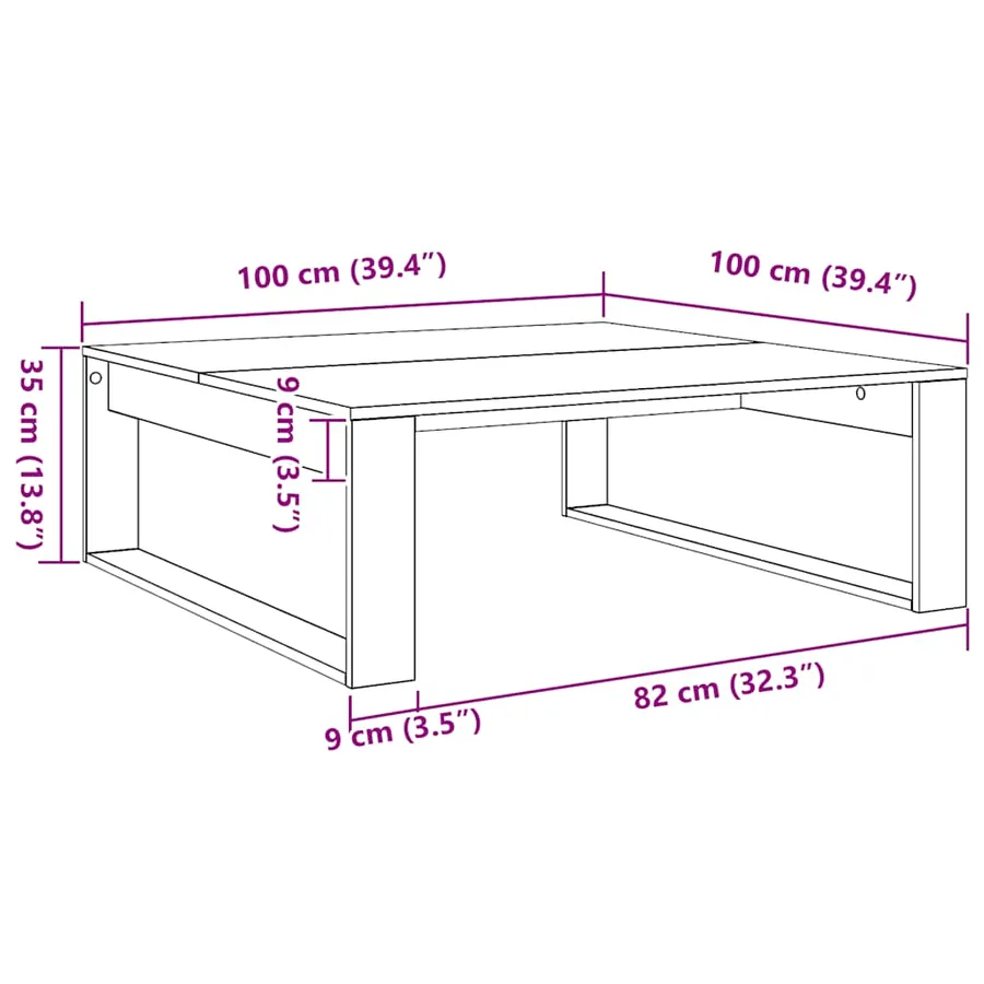 Table basse chêne artisanal 100x100x35 cm bois d'ingénierie - 8
