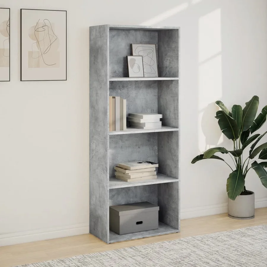 Bibliothèque gris béton 60x30x152 cm bois d'ingénierie - 3