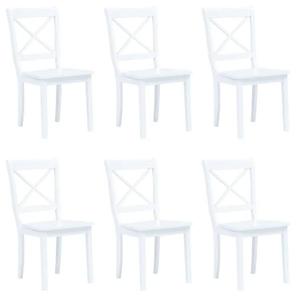 Chaises à manger lot de 6 blanc bois d'hévéa massif