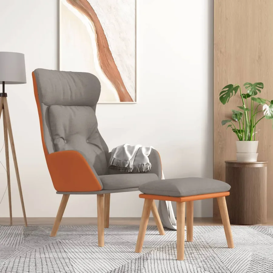 Chaise de relaxation repose-pied Gris clair Similicuir et tissu