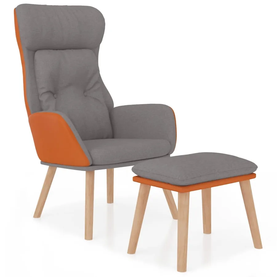 Chaise de relaxation repose-pied Gris clair Similicuir et tissu - 2