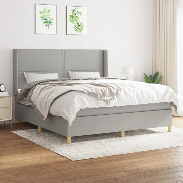 Sommier à lattes de lit avec matelas Gris clair 180x200cm Tissu