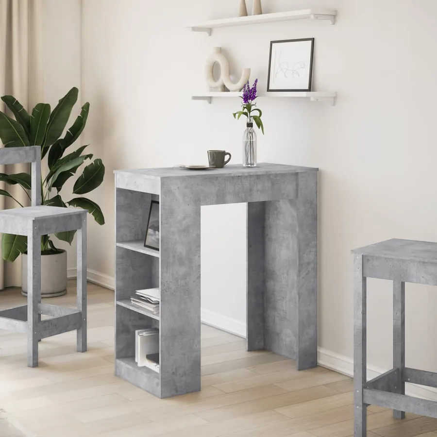 Table de bar avec étagères gris béton bois d'ingénierie - 3