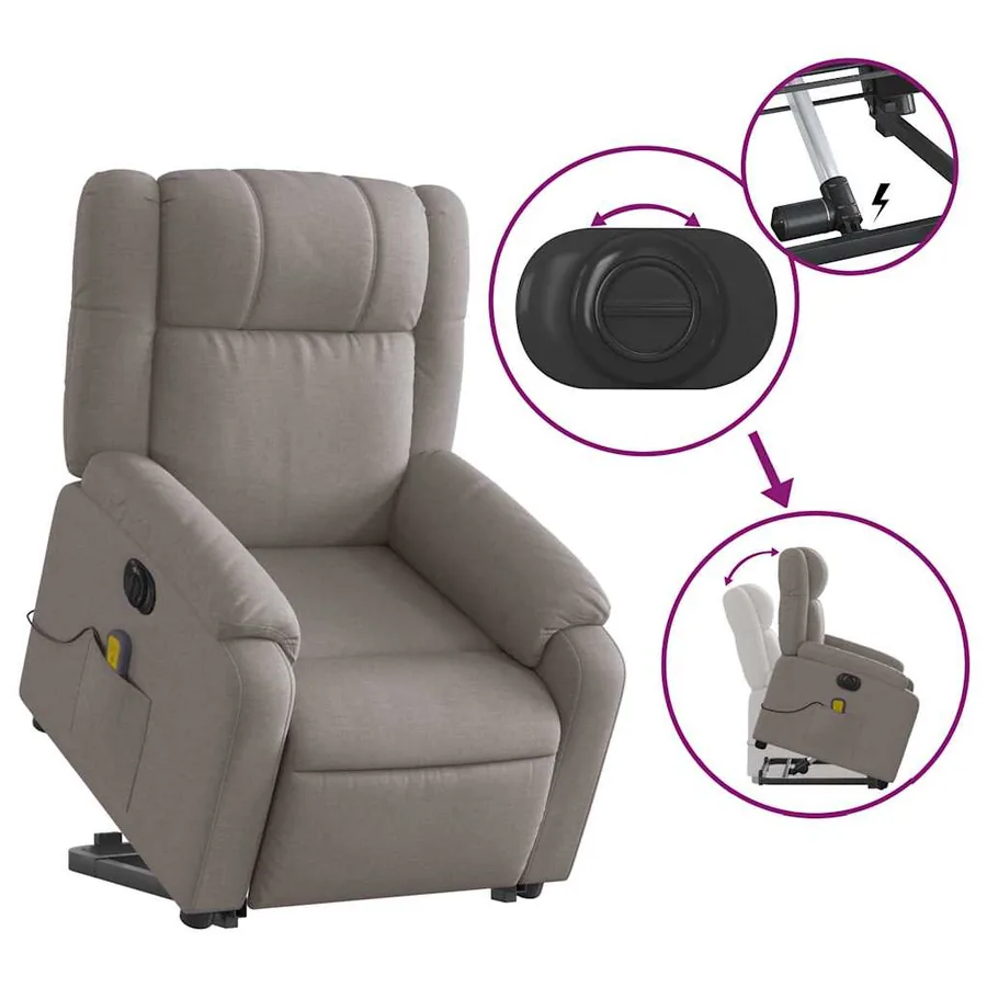 Fauteuil inclinable de massage électrique Taupe Tissu - 11
