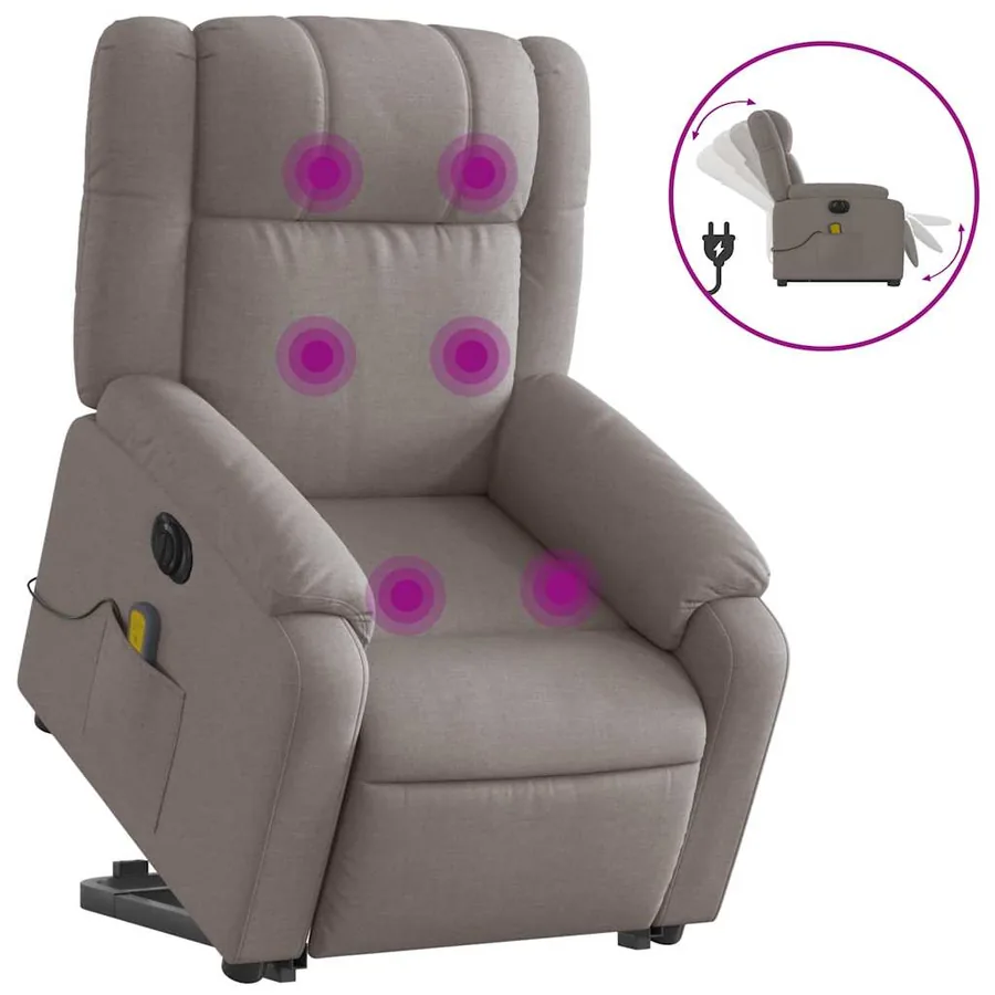 Fauteuil inclinable de massage électrique Taupe Tissu - 2