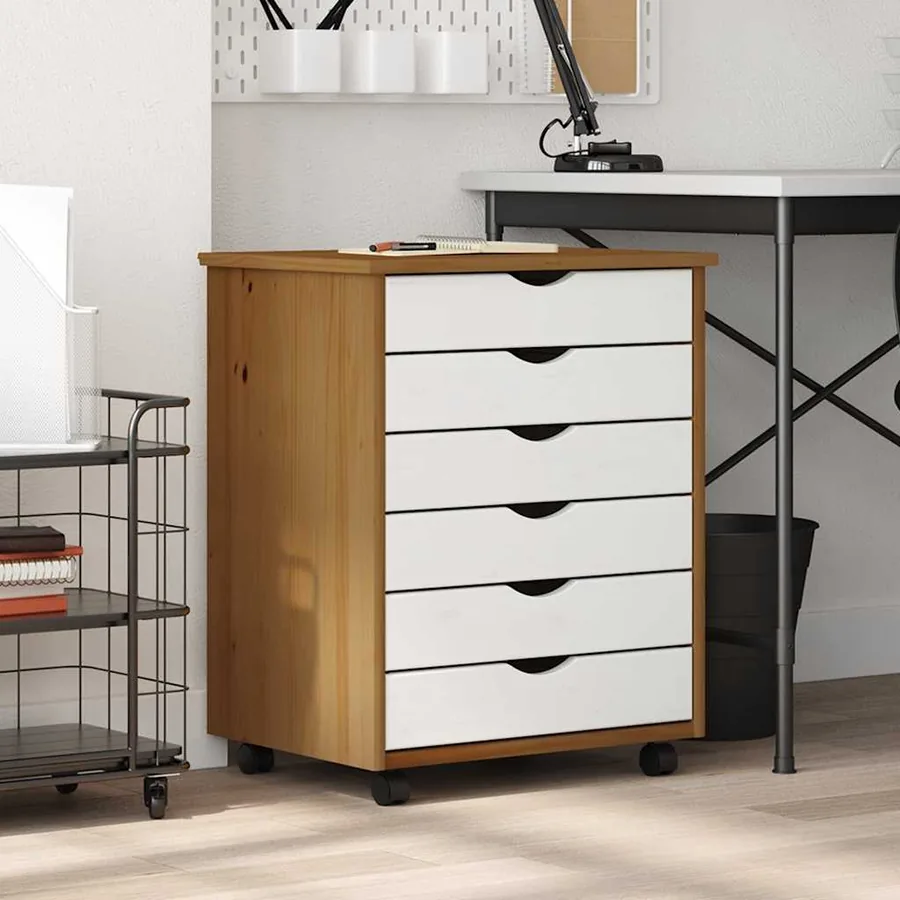 Armoire roulante avec tiroirs MOSS bois de pin marron miel - 2