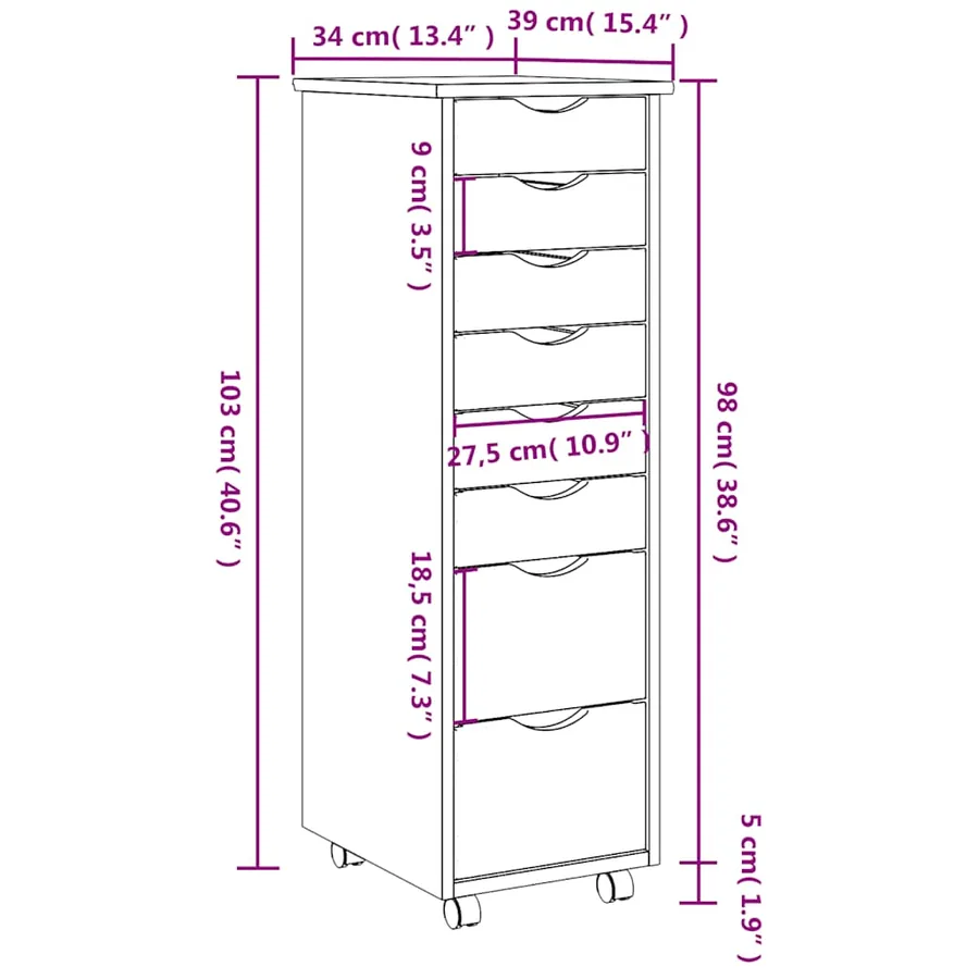Armoire roulante avec tiroirs MOSS bois de pin marron miel - 10