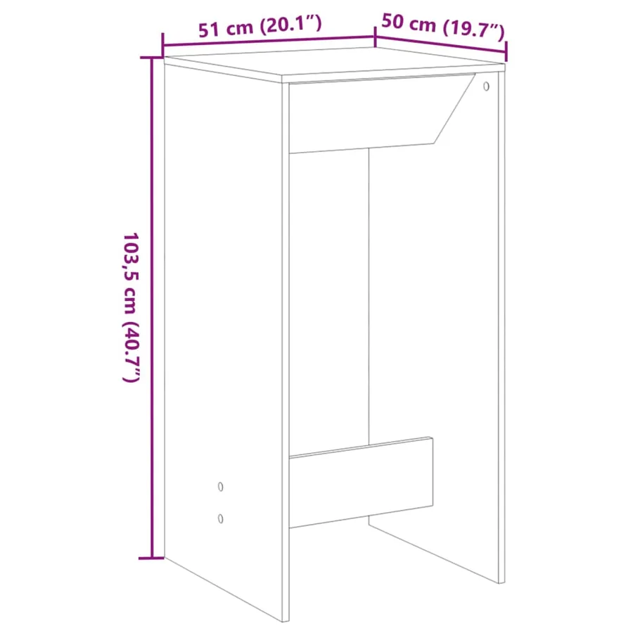 Table de bar chêne sonoma 51x50x103,5 cm bois d'ingénierie - 9