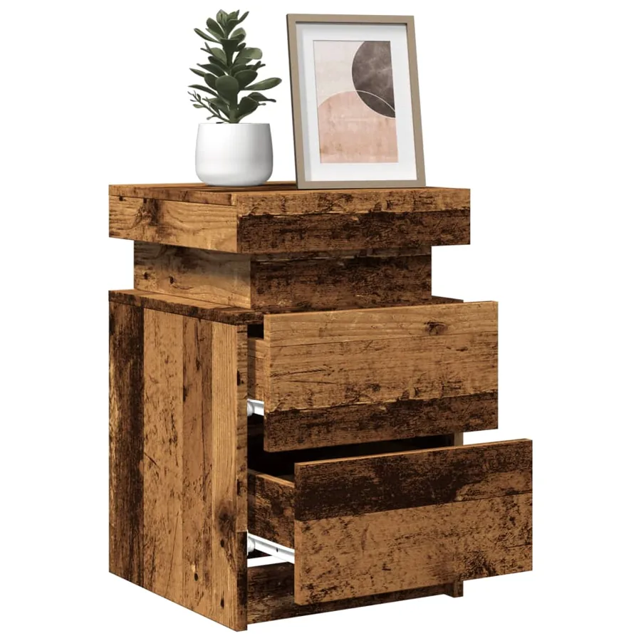 Tables de chevet avec LED 2 pcs vieux bois bois d'ingénierie - 13
