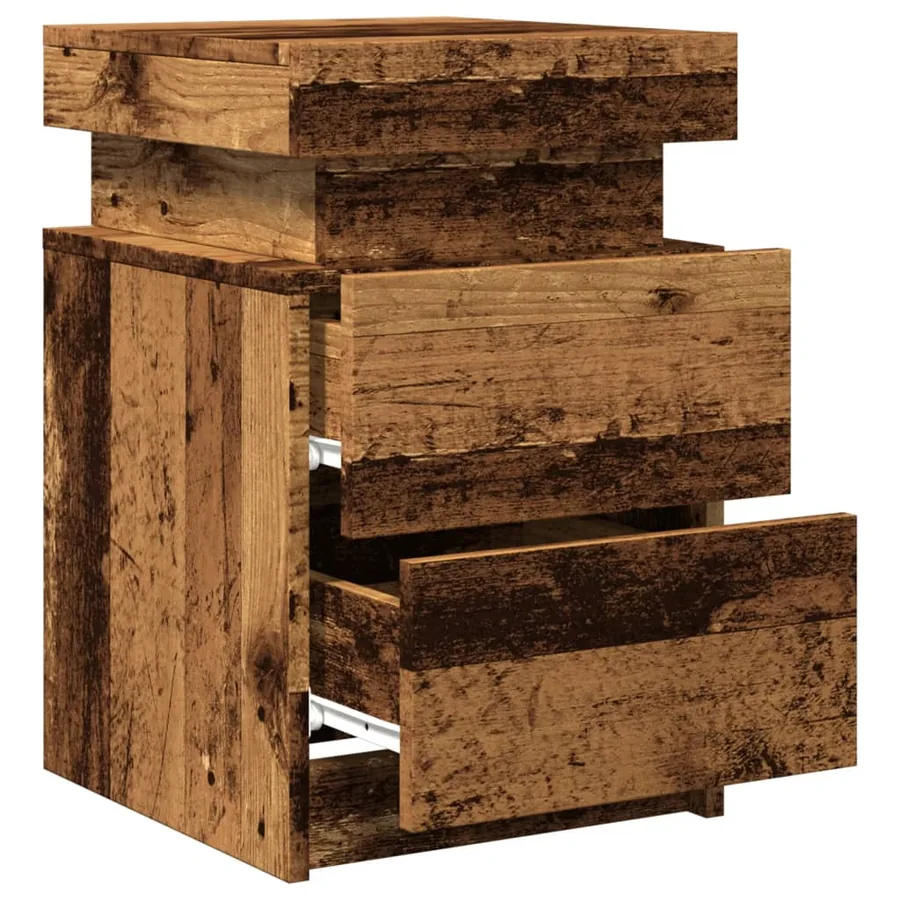 Tables de chevet avec LED 2 pcs vieux bois bois d'ingénierie - 14