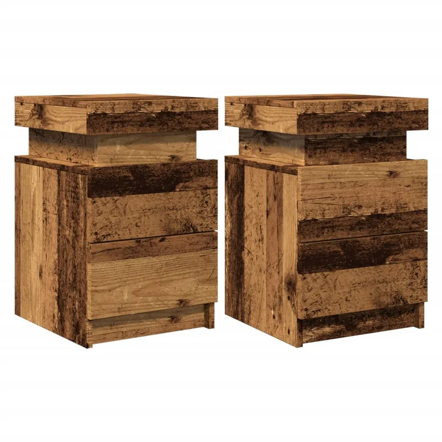 Tables de chevet avec LED 2 pcs vieux bois bois d'ingénierie - 4