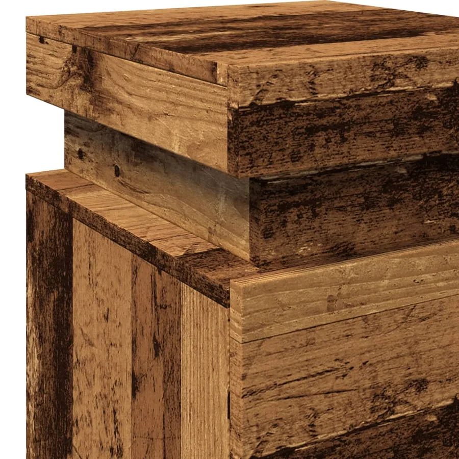 Tables de chevet avec LED 2 pcs vieux bois bois d'ingénierie - 9