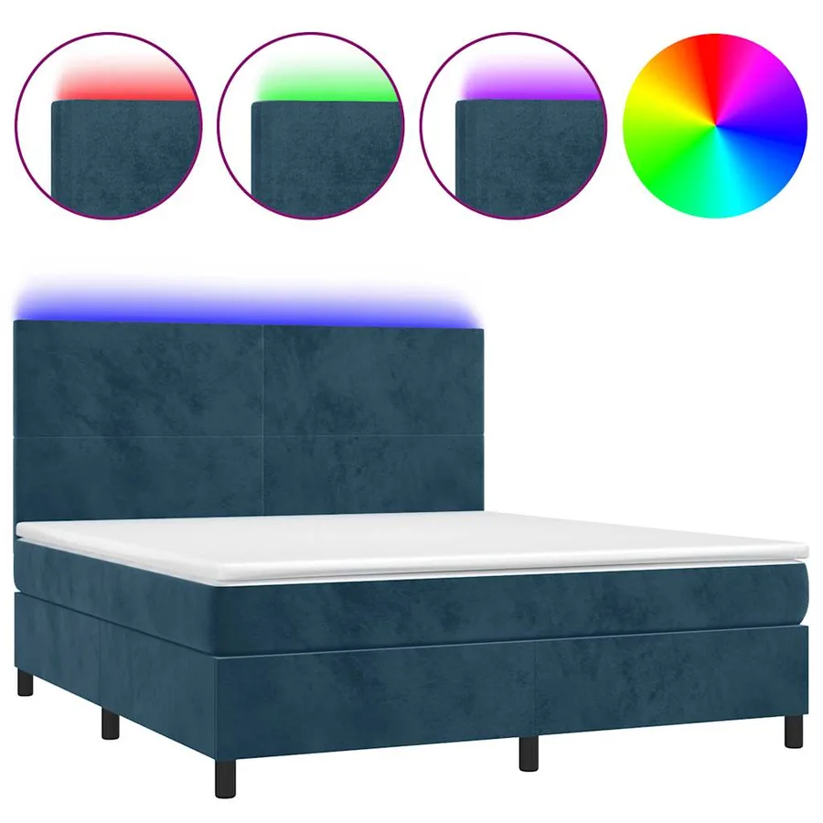 Sommier à lattes de lit avec matelas LED Bleu foncé 180x200 cm - 2