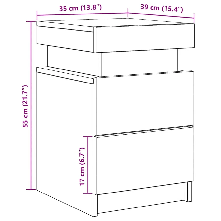 Tables de chevet avec LED 2 pcs chêne artisanal bois ingénierie - 17